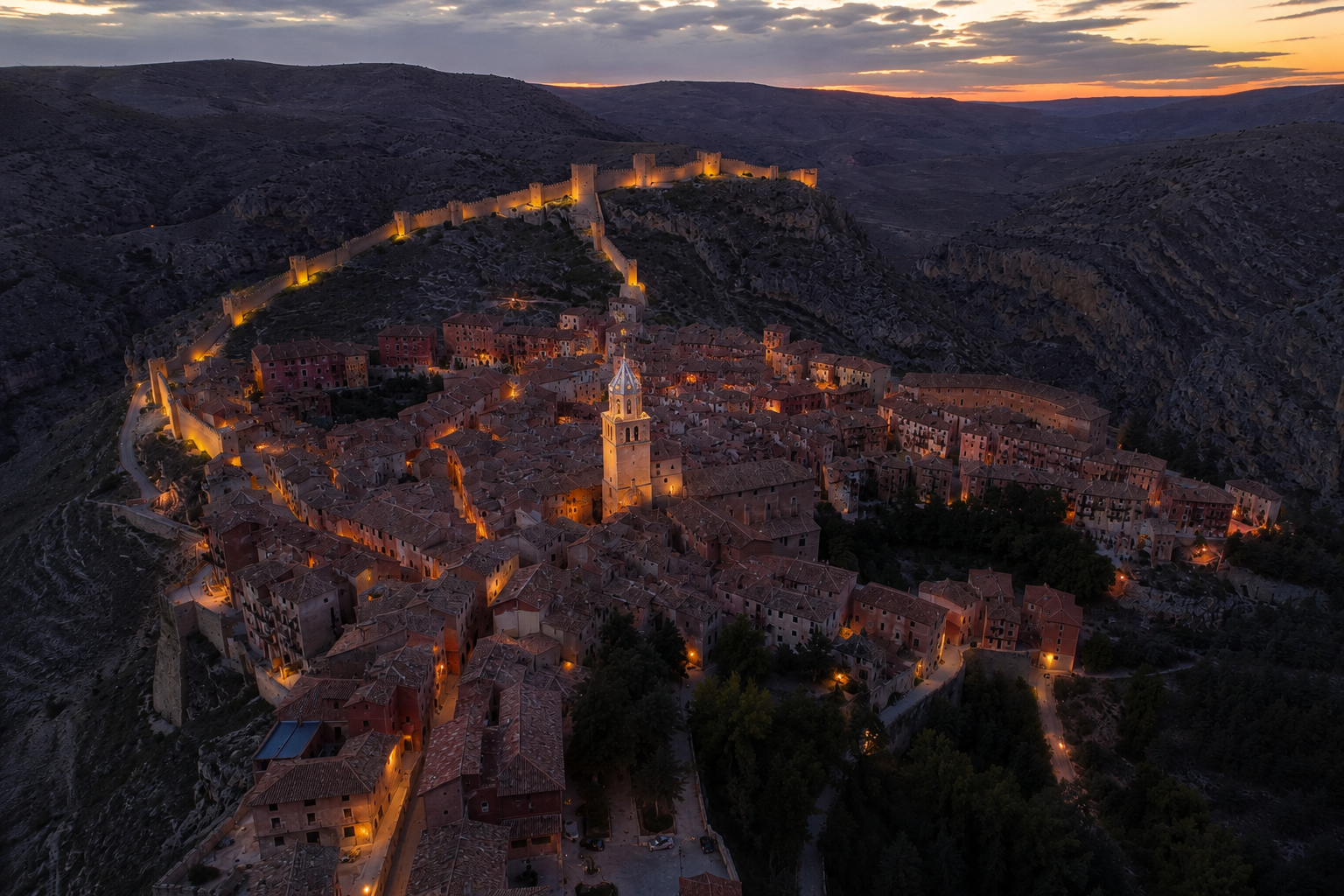 Albarracín (Teruel) al atardecer, vista aérea