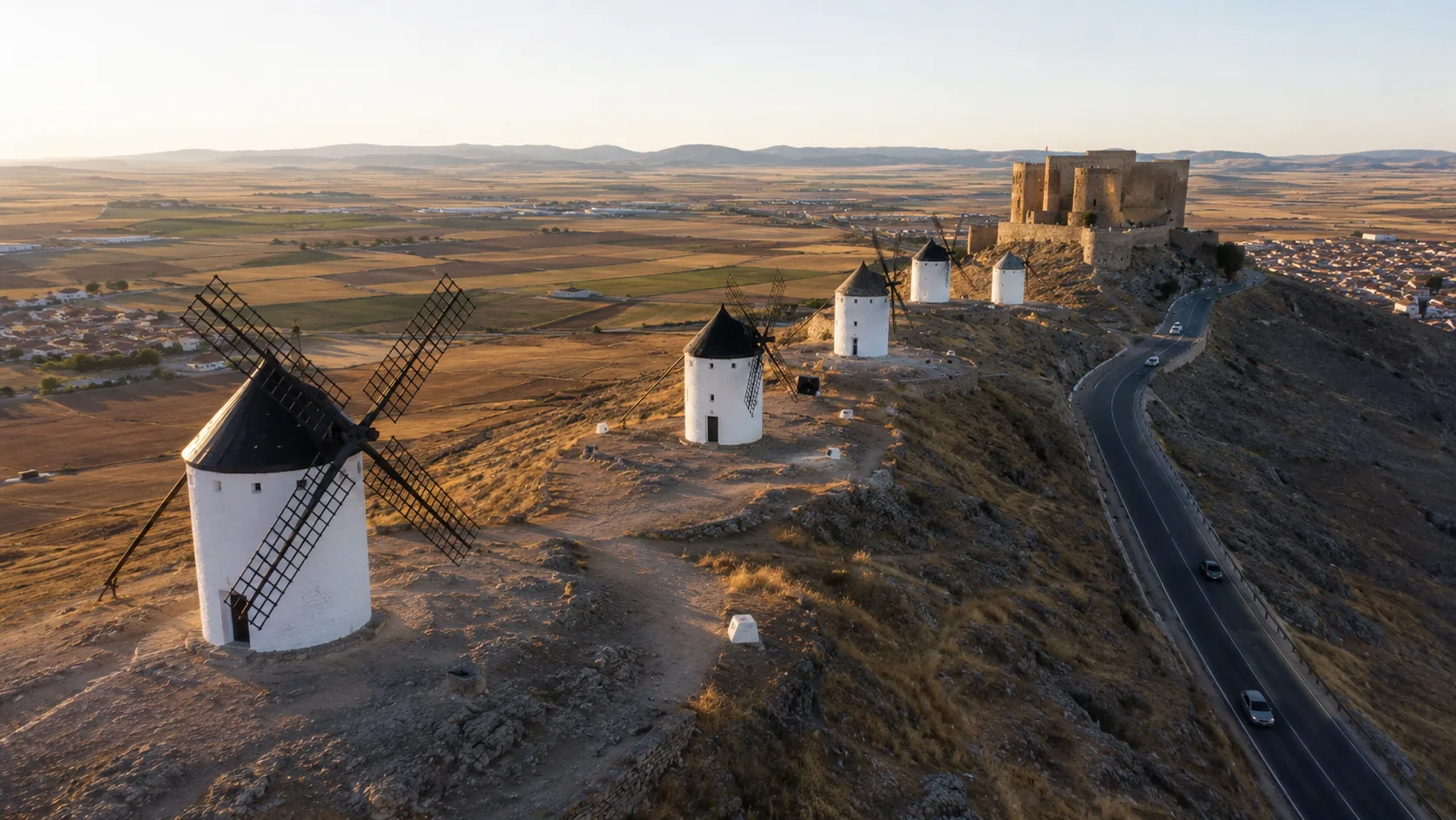 Vídeo aéreo de los molinos de viento de Consuegra